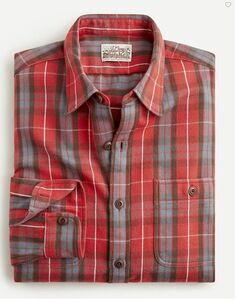J Crew Slim Midweight Flannel Workshirt in Nora Red Blue
